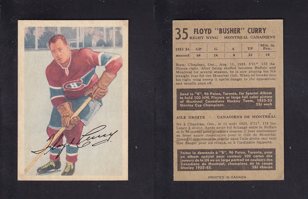 1953-54 PARKHURST HOCKEY CARD #35 B. CURRY photo