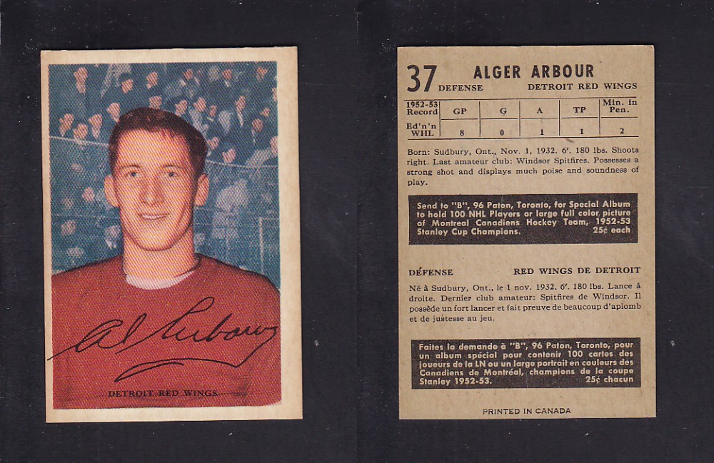 1953-54 PARKHURST HOCKEY CARD #37 A. ARBOUR photo