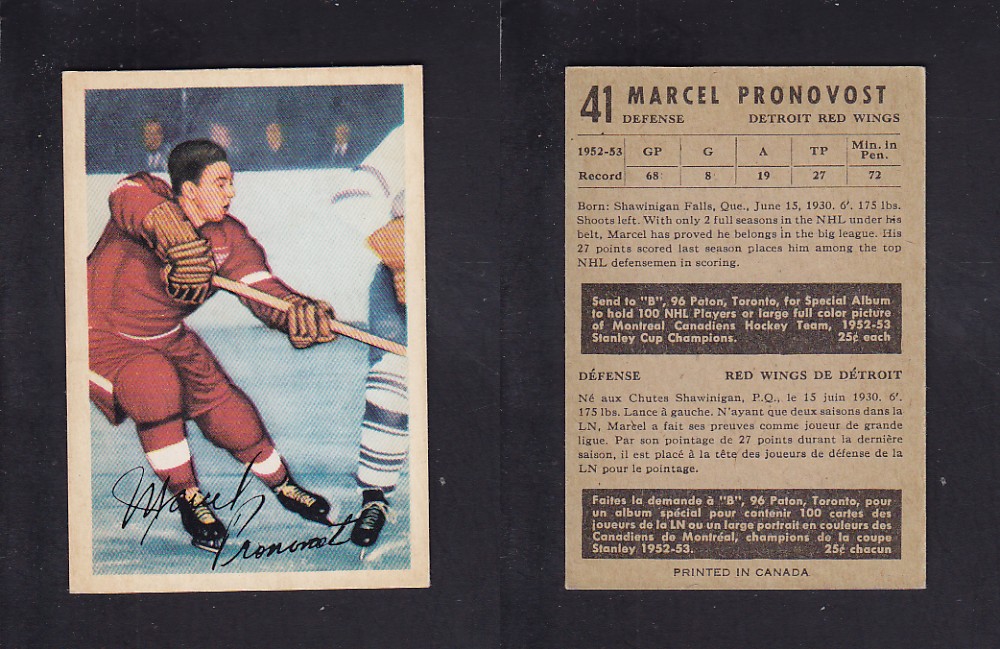 1953-54 PARKHURST HOCKEY CARD #41 M. PRONOVOST photo