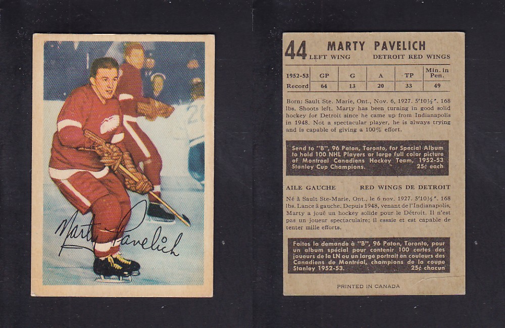 1953-54 PARKHURST HOCKEY CARD #44 M. PAVELICH photo