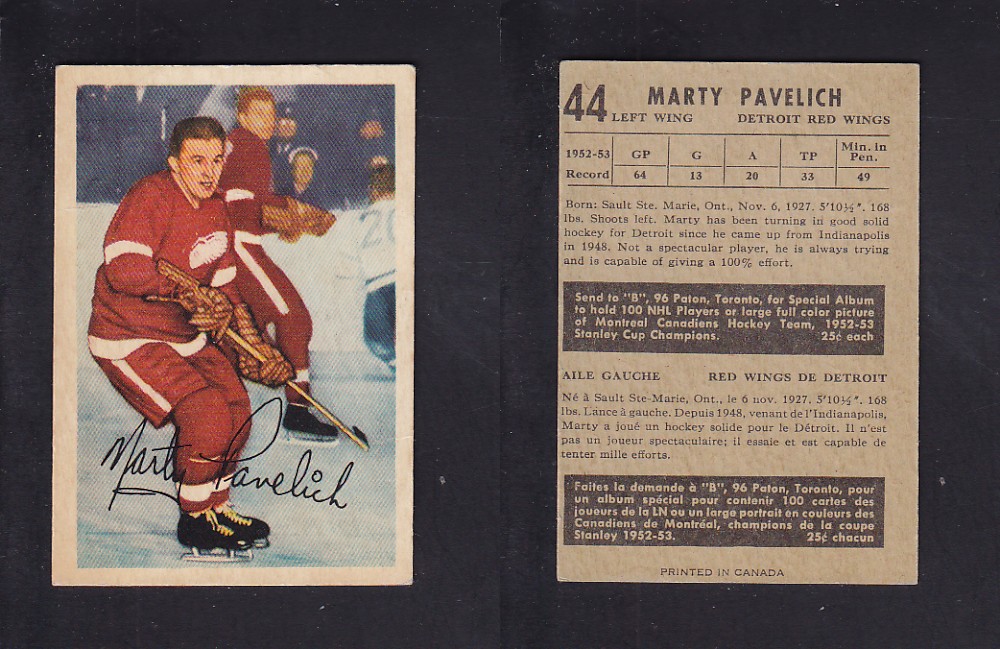 1953-54 PARKHURST HOCKEY CARD #44 M. PAVELICH photo