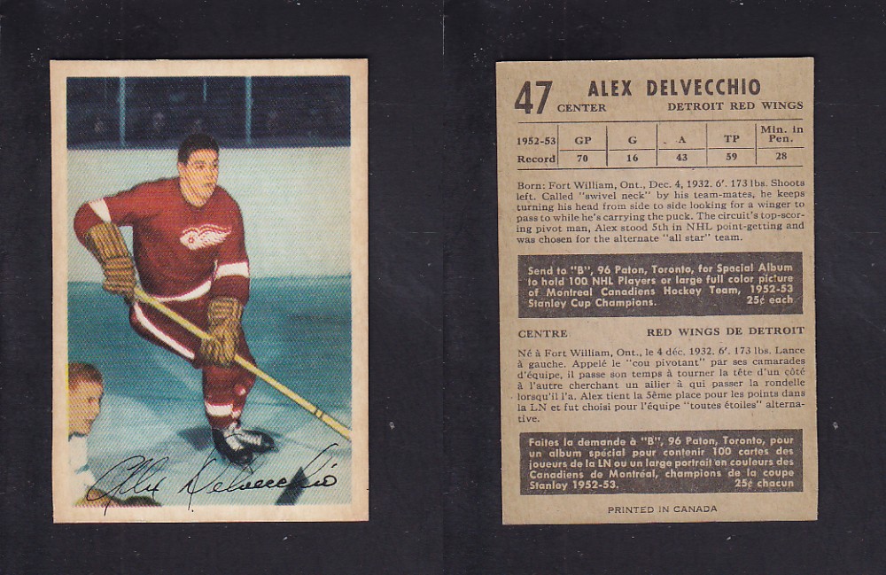 1953-54 PARKHURST HOCKEY CARD #47 A. DELVECCHIO photo