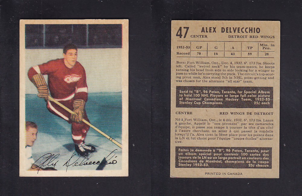 1953-54 PARKHURST HOCKEY CARD #47 A. DELVECCHIO photo