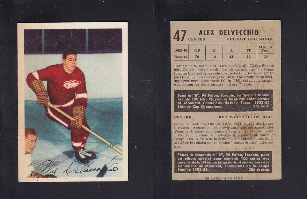 1953-54 PARKHURST HOCKEY CARD #47 A. DELVECCHIO photo