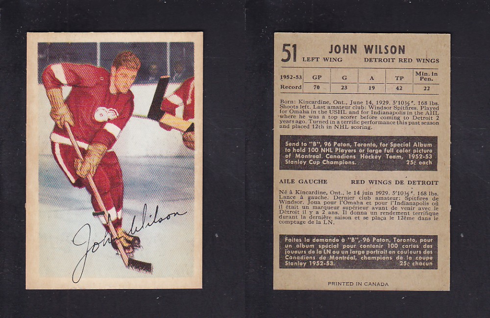 1953-54 PARKHURST HOCKEY CARD #51 J. WILSON photo