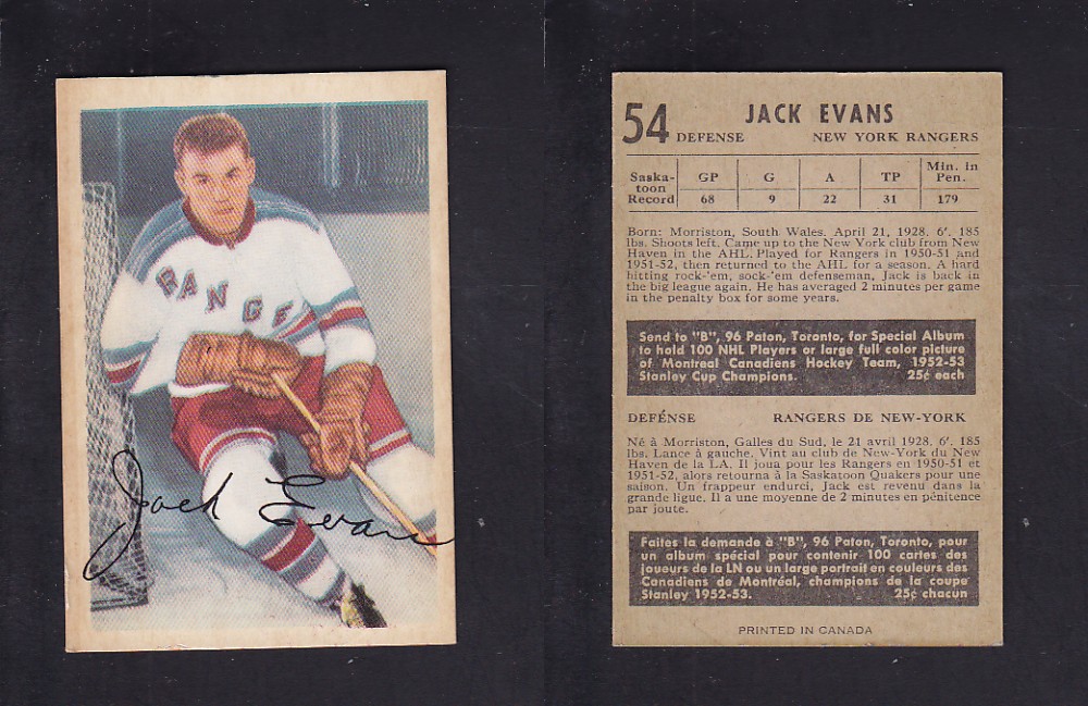 1953-54 PARKHURST HOCKEY CARD #54 J. EVANS photo