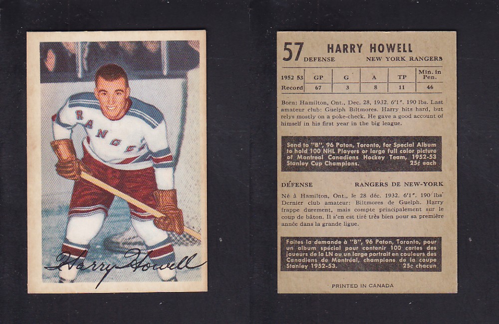 1953-54 PARKHURST HOCKEY CARD #57 H. HOWELL photo