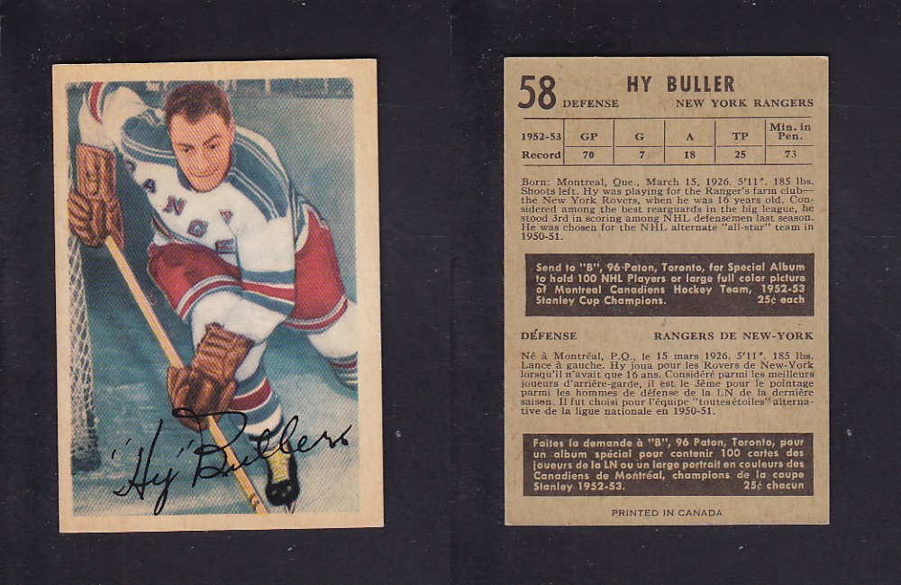 1953-54 PARKHURST HOCKEY CARD #58 H. BULLER photo