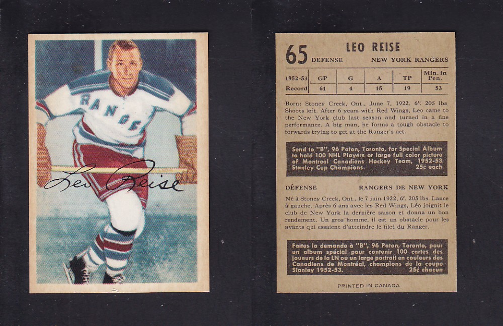 1953-54 PARKHURST HOCKEY CARD #64 L. REISE photo