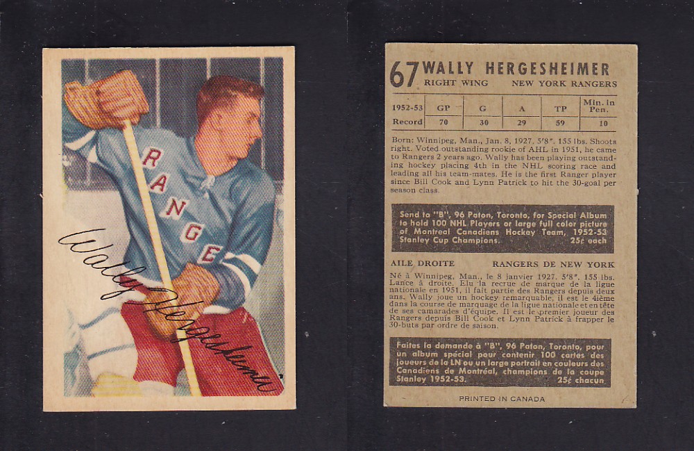 1953-54 PARKHURST HOCKEY CARD #67 W. HERGESHEIMER photo