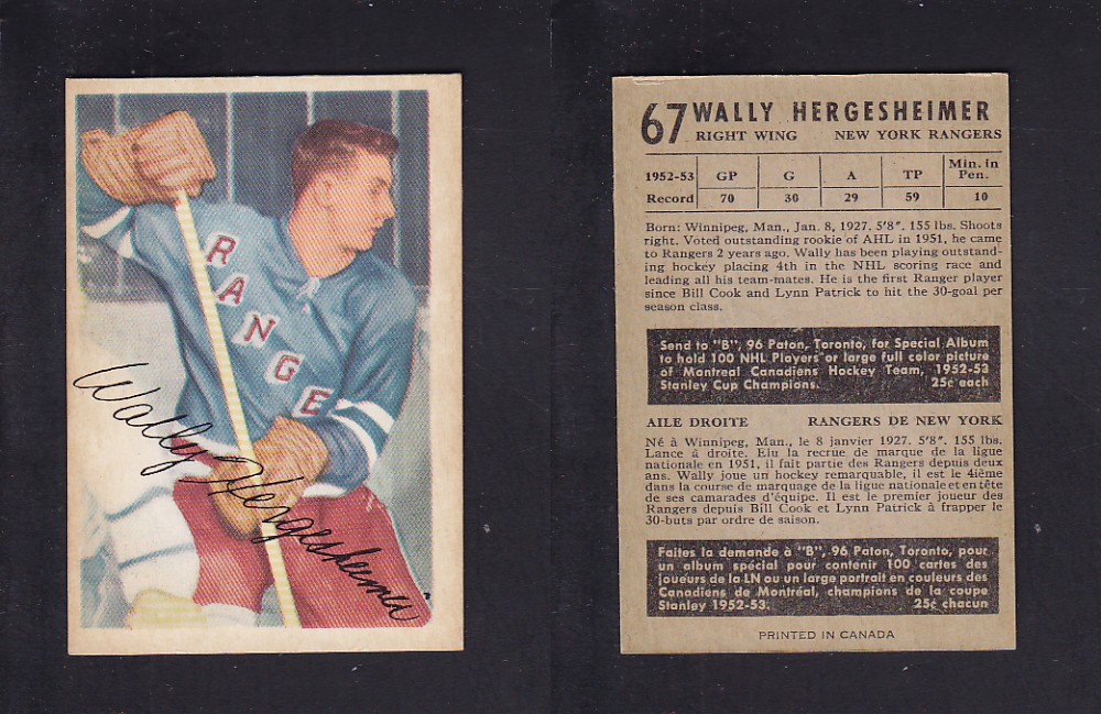 1953-54 PARKHURST HOCKEY CARD #67 W. HERGESHEIMER photo