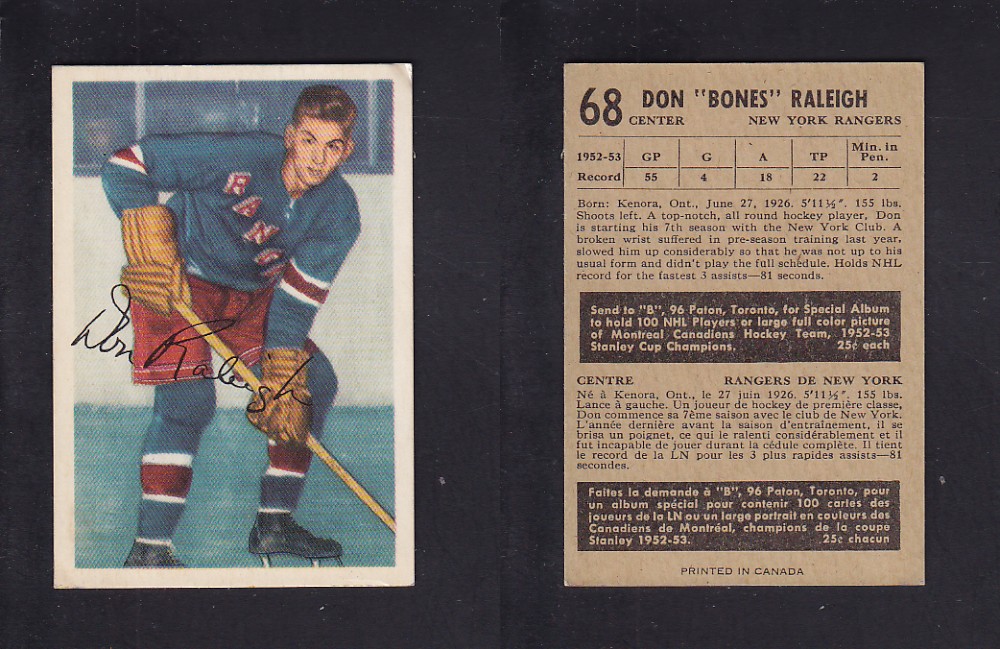 1953-54 PARKHURST HOCKEY CARD #68 B. RALEIGH photo