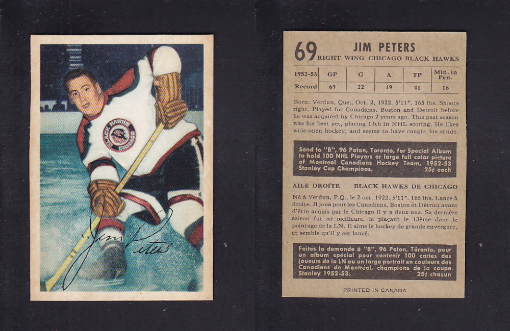 1953-54 PARKHURST HOCKEY CARD #69 J. PETERS photo