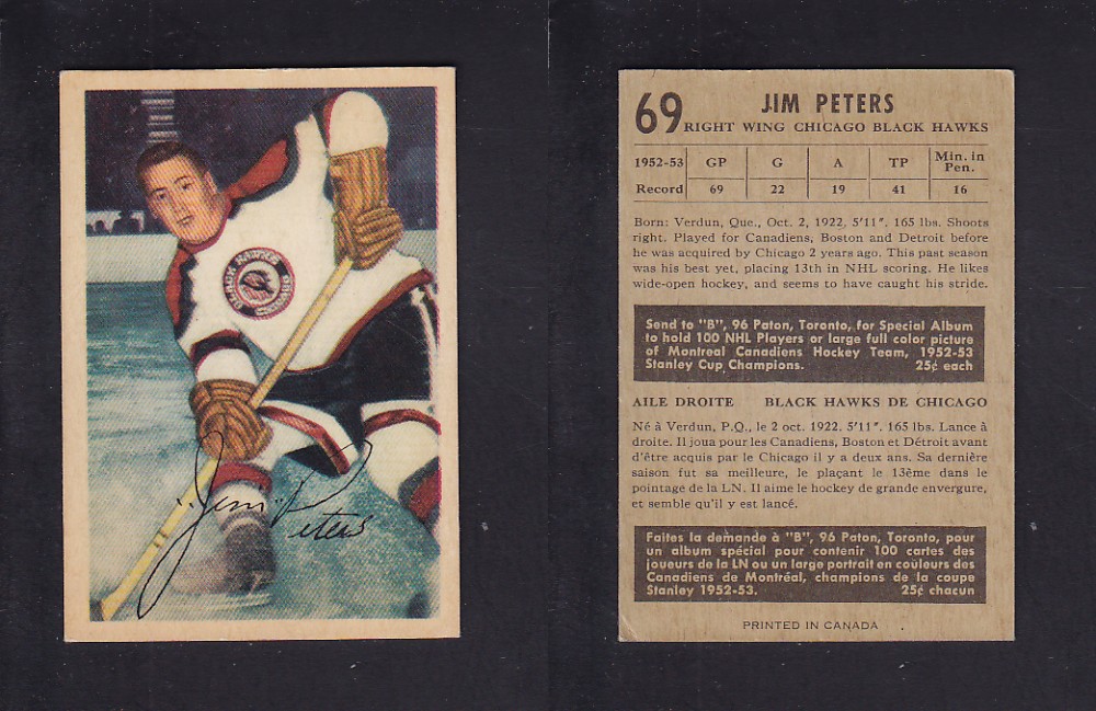 1953-54 PARKHURST HOCKEY CARD #69 J. PETERS photo