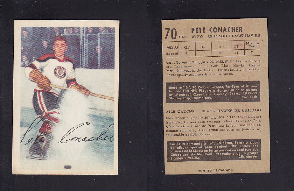 1953-54 PARKHURST HOCKEY CARD #70 P. CONACHER photo