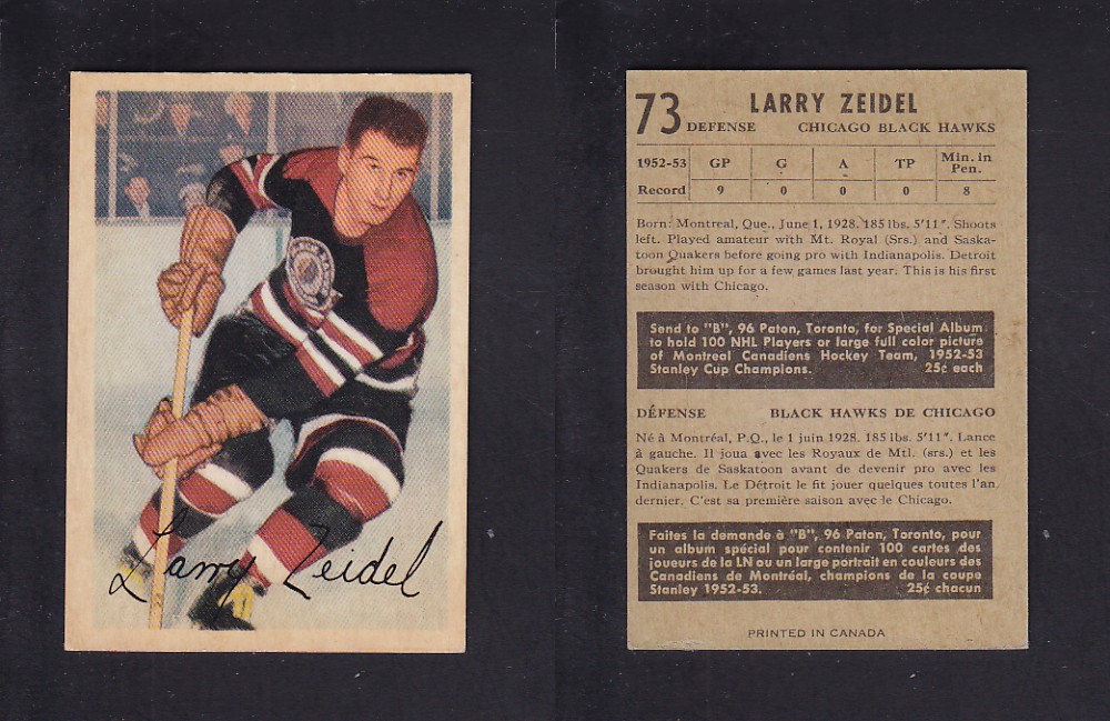 1953-54 PARKHURST HOCKEY CARD #73 L. ZEIDEL photo