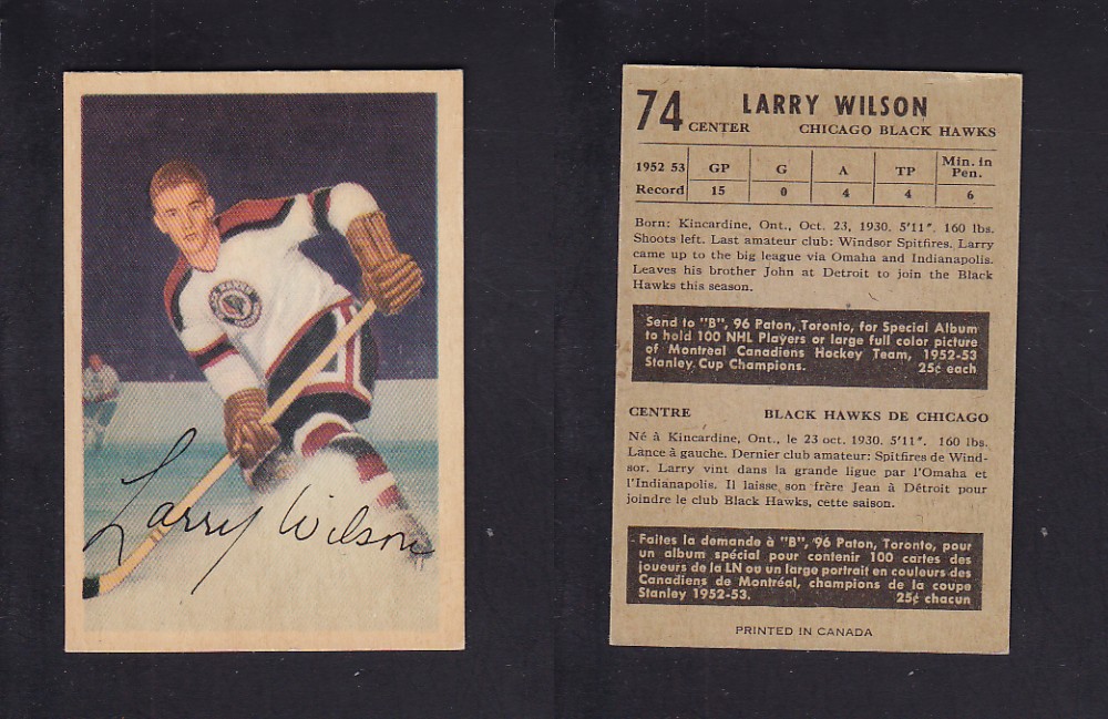 1953-54 PARKHURST HOCKEY CARD #74 L. WILSON photo