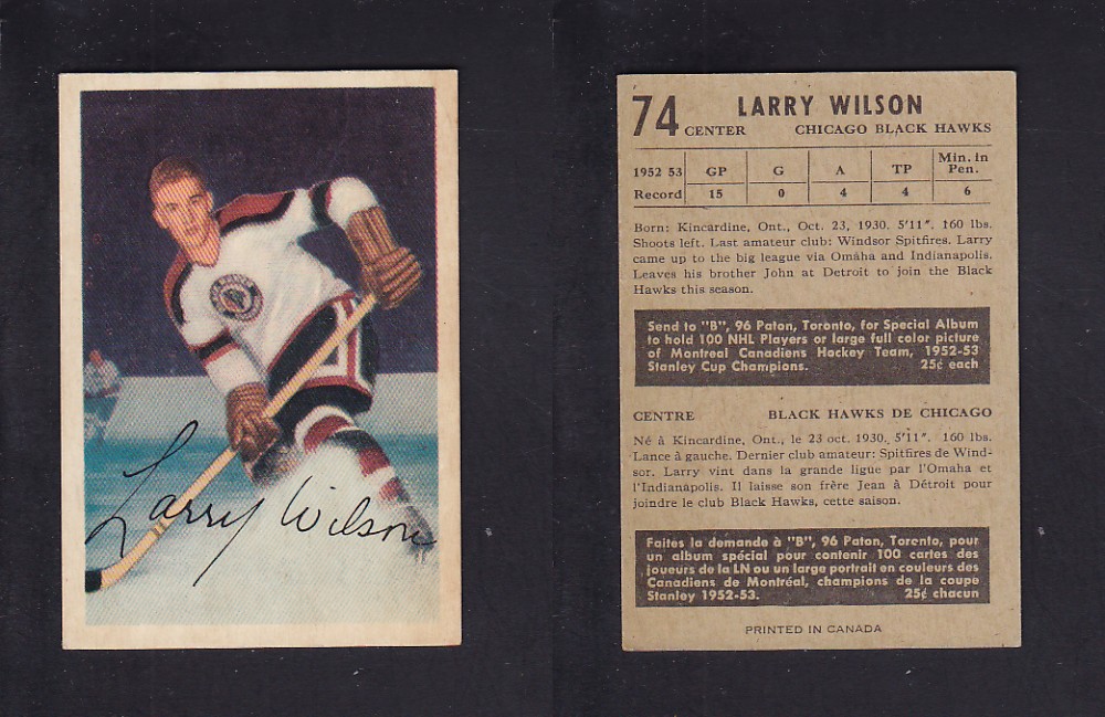 1953-54 PARKHURST HOCKEY CARD #74 L. WILSON photo