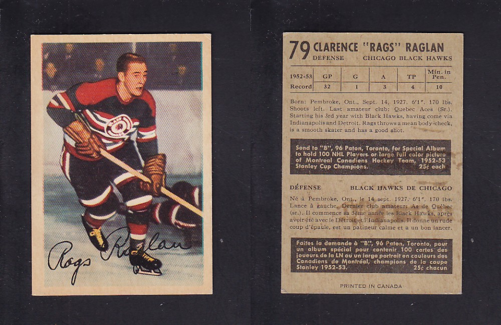 1953-54 PARKHURST HOCKEY CARD #79 R. RAGLAN photo