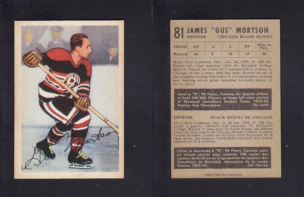 1953-54 PARKHURST HOCKEY CARD #81 G. MORTSON photo