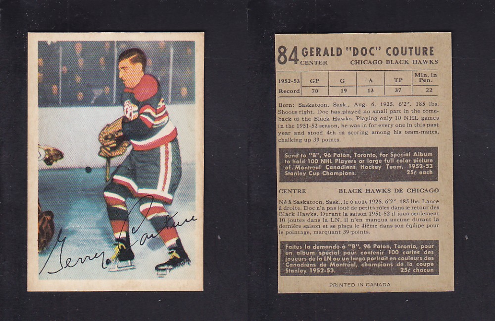 1953-54 PARKHURST HOCKEY CARD #84 D. COUTURE photo