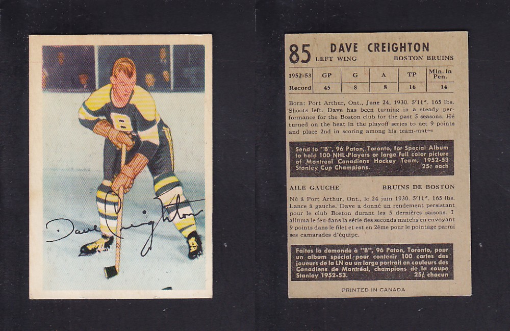 1953-54 PARKHURST HOCKEY CARD #85 D. CREIGHTON photo