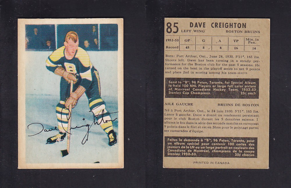 1953-54 PARKHURST HOCKEY CARD #85 D. CREIGHTON photo