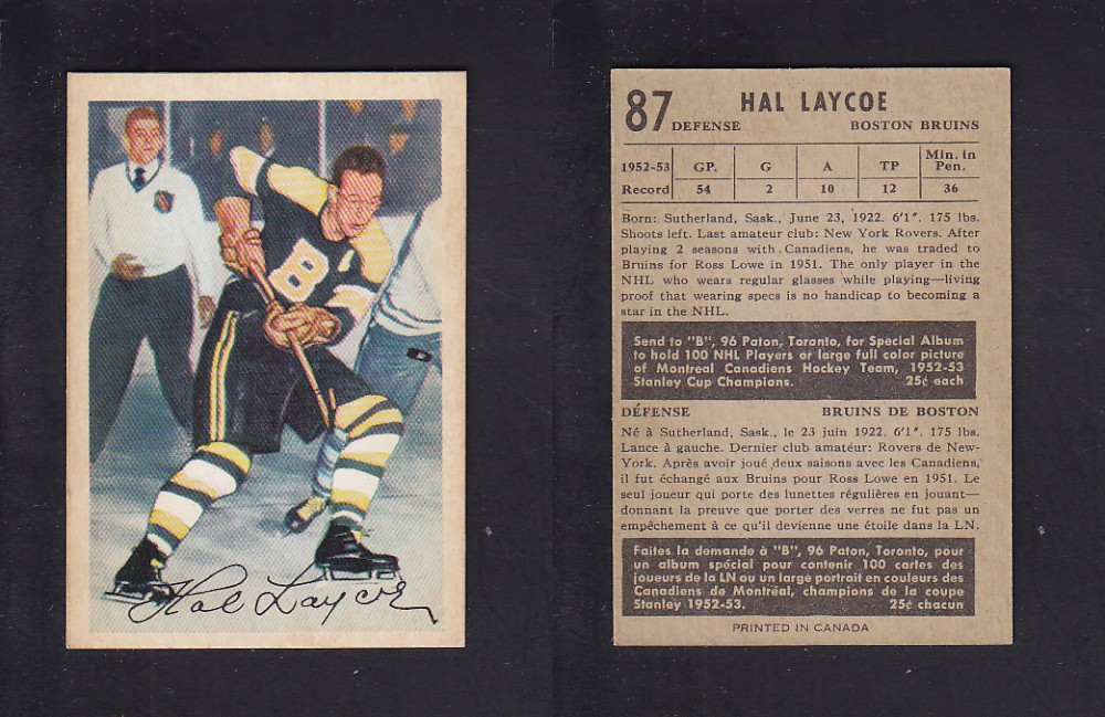 1953-54 PARKHURST HOCKEY CARD #87 H. LAYCOE photo