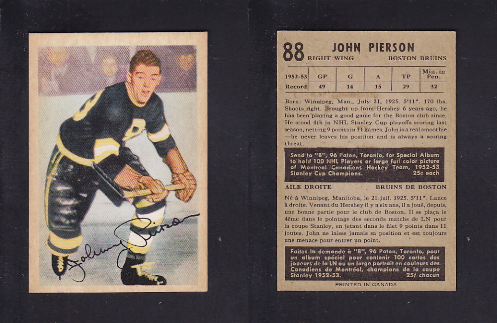 1953-54 PARKHURST HOCKEY CARD #88 J. PIERSON photo