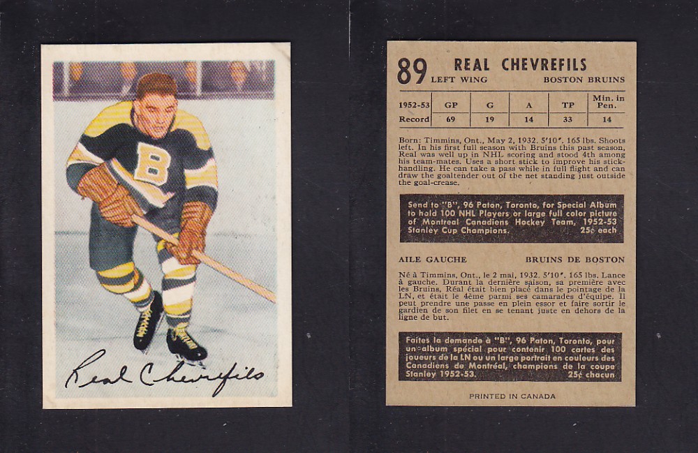 1953-54 PARKHURST HOCKEY CARD #89 R. CHEVREFILS photo