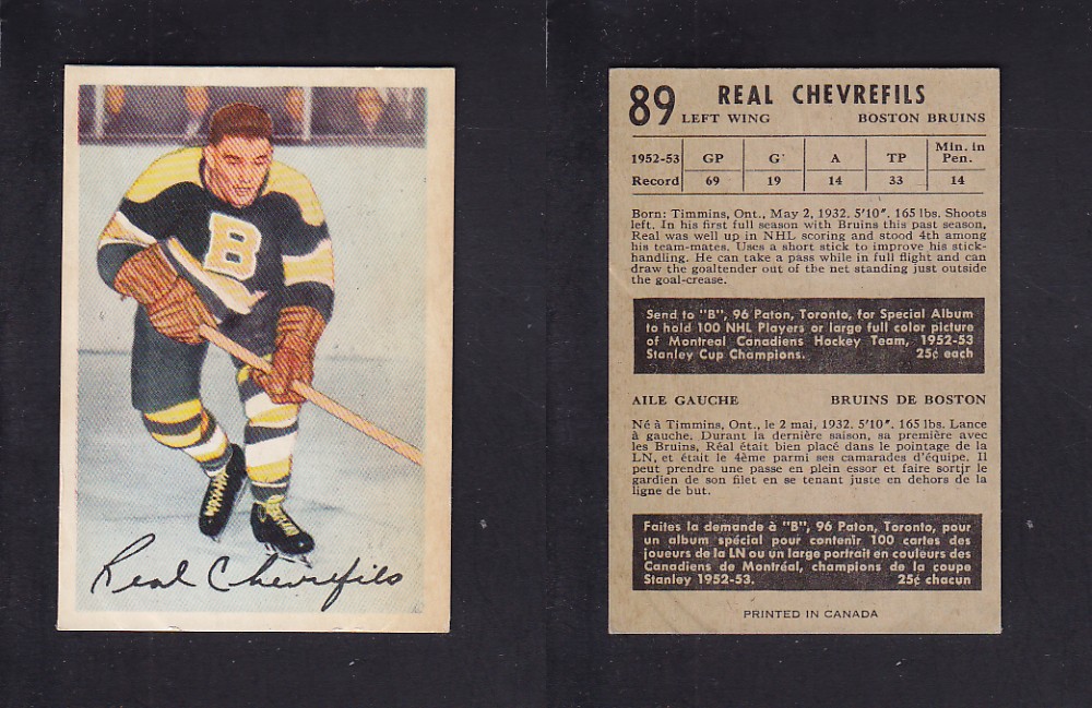 1953-54 PARKHURST HOCKEY CARD #89 R. CHEVREFILS photo