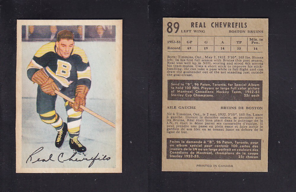 1953-54 PARKHURST HOCKEY CARD #89 R. CHEVREFILS photo