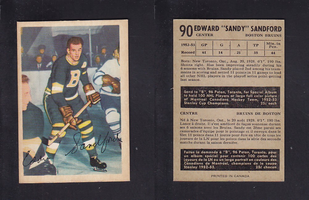 1953-54 PARKHURST HOCKEY CARD #90 S. SANDFORD photo