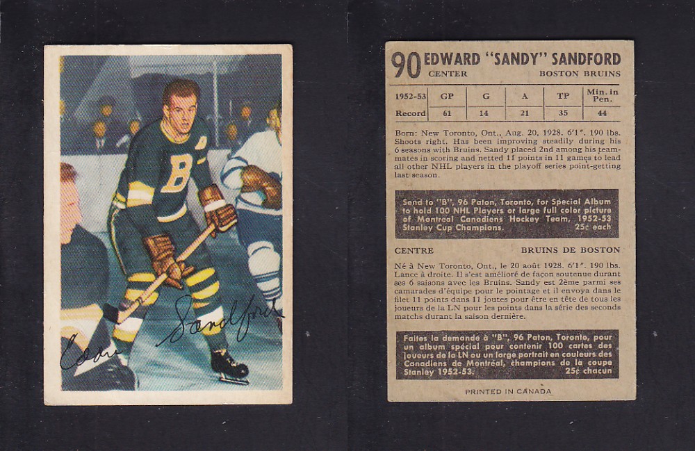 1953-54 PARKHURST HOCKEY CARD #90 S. SANDFORD photo