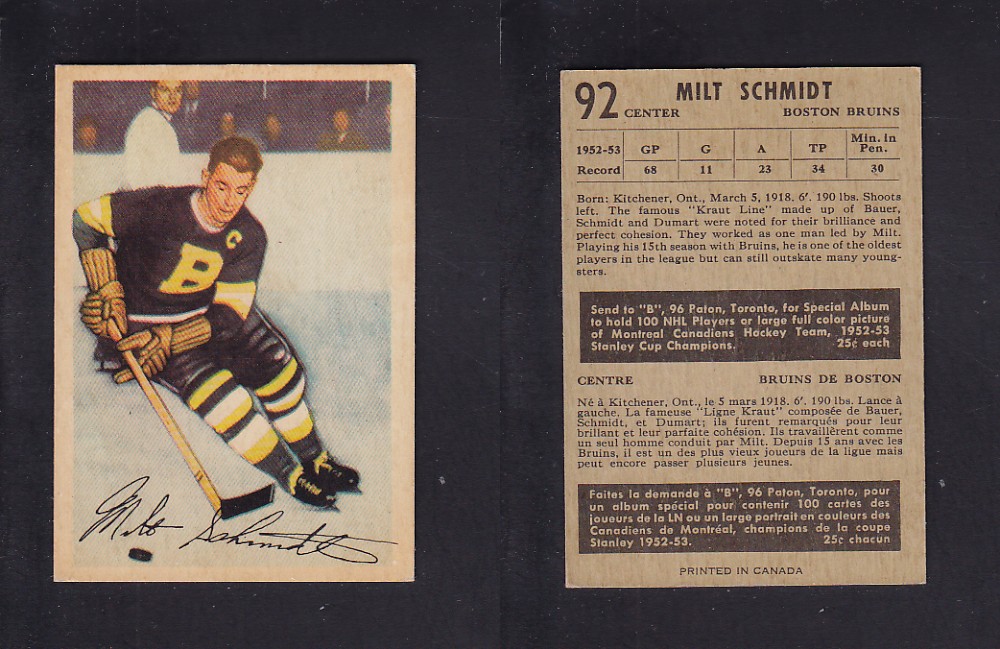 1953-54 PARKHURST HOCKEY CARD #92 M. SCHMIDT photo