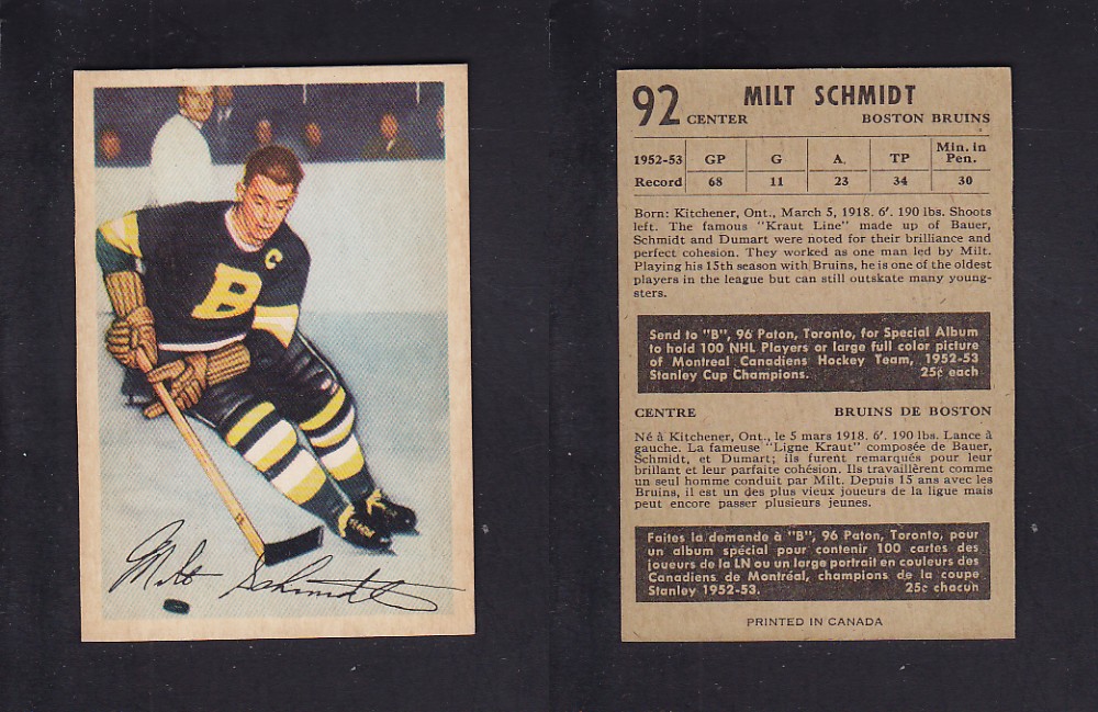 1953-54 PARKHURST HOCKEY CARD #92 M. SCHMIDT photo