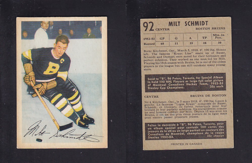 1953-54 PARKHURST HOCKEY CARD #92 M. SCHMIDT photo