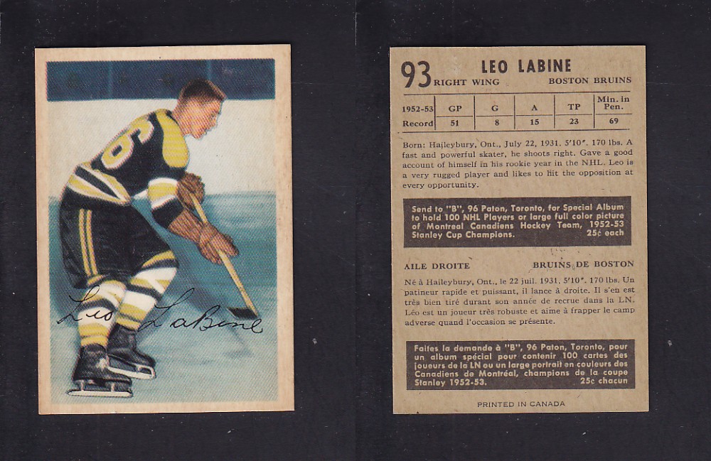 1953-54 PARKHURST HOCKEY CARD #93 L. LABINE photo