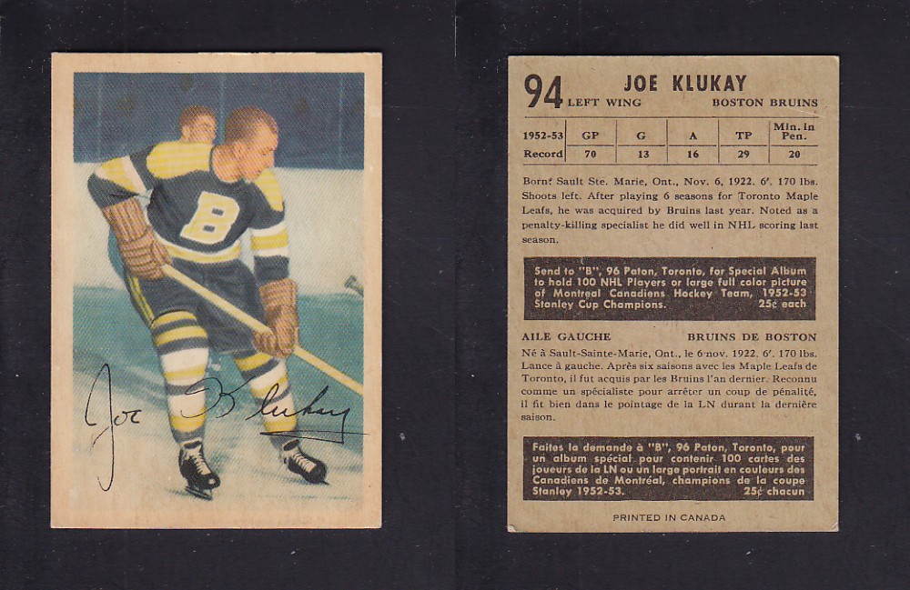 1953-54 PARKHURST HOCKEY CARD #94 J. KLUKAY photo