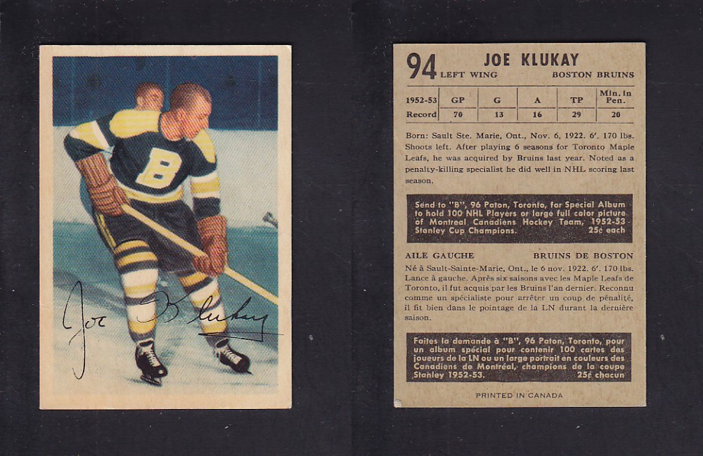 1953-54 PARKHURST HOCKEY CARD #94 J. KLUKAY photo