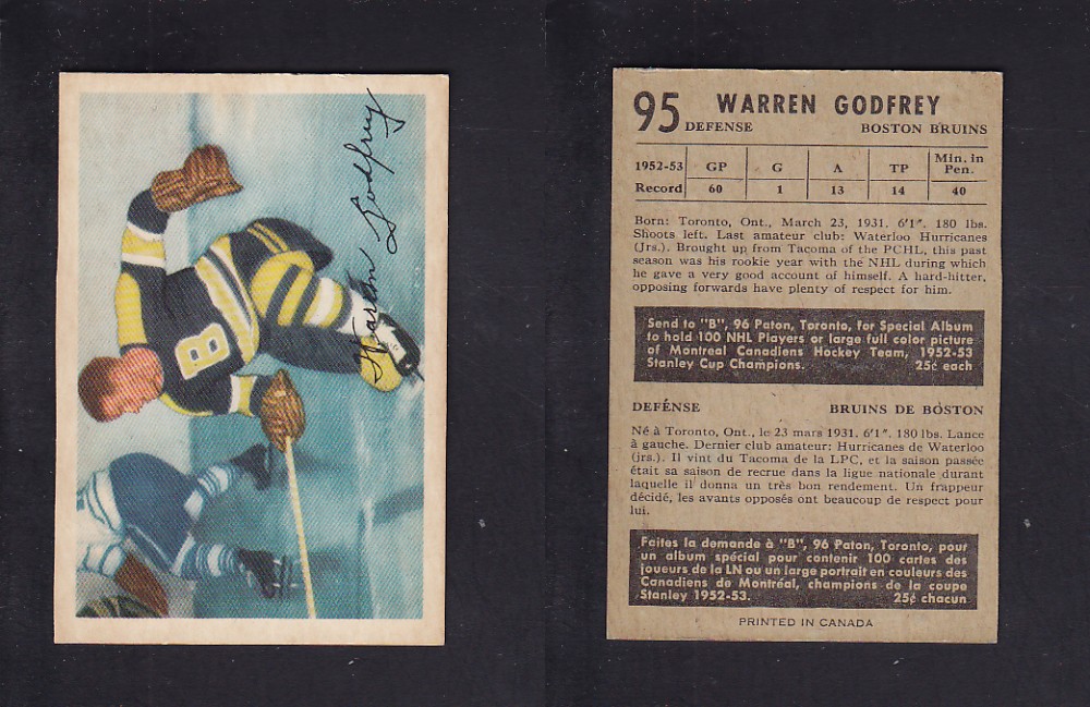 1953-54 PARKHURST HOCKEY CARD #95 W. GODFREY photo