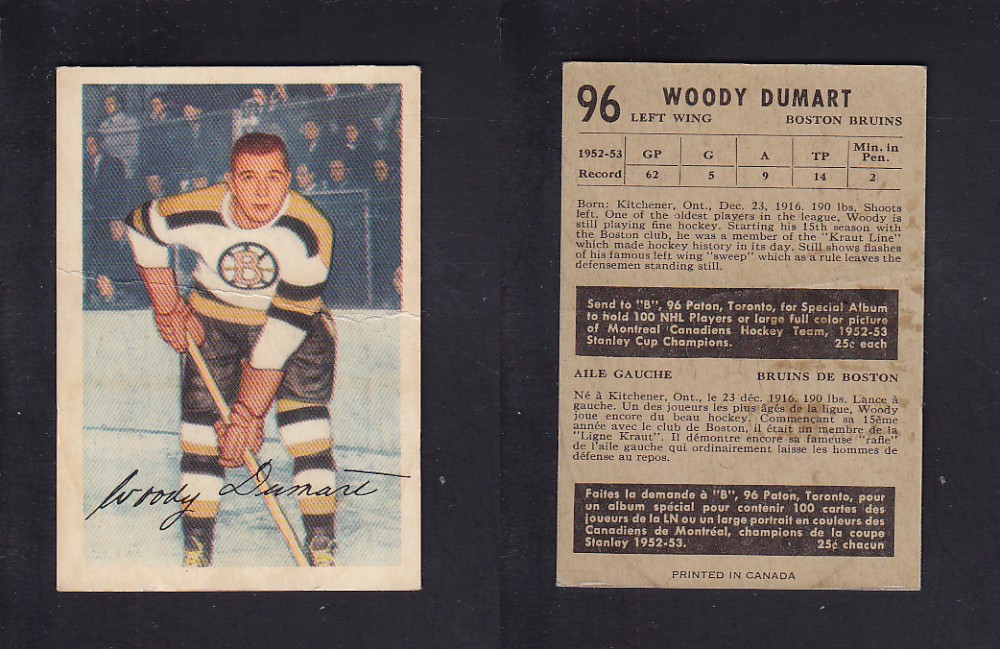 1953-54 PARKHURST HOCKEY CARD #96 W. DUMART photo