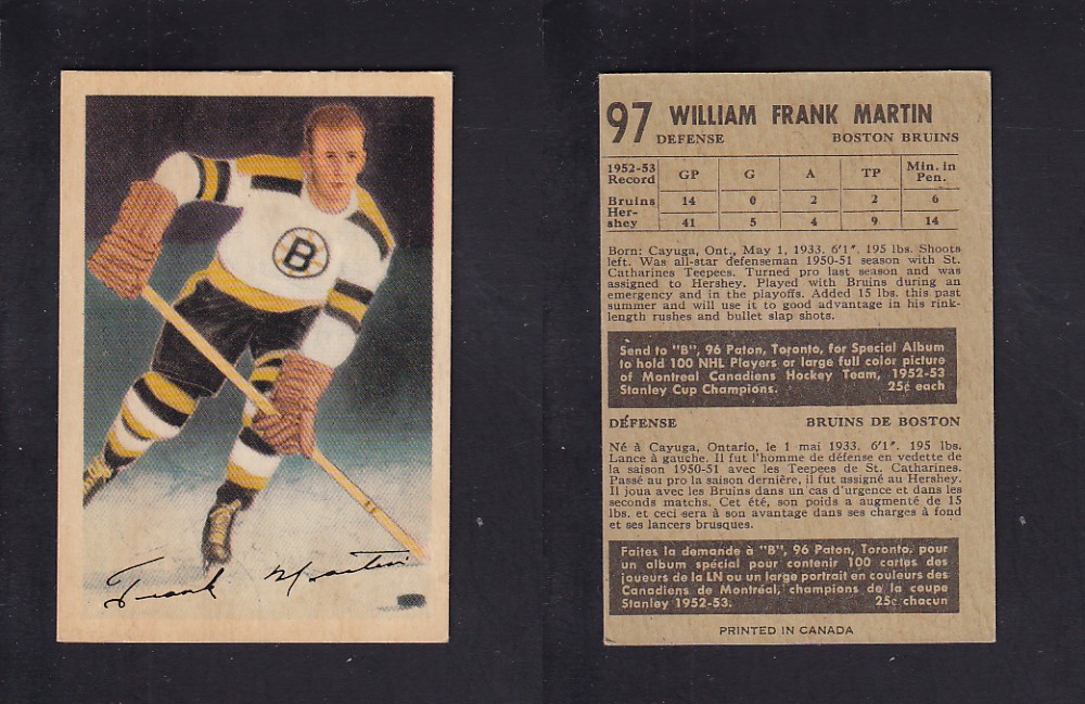 1953-54 PARKHURST HOCKEY CARD #97 F. MARTIN photo