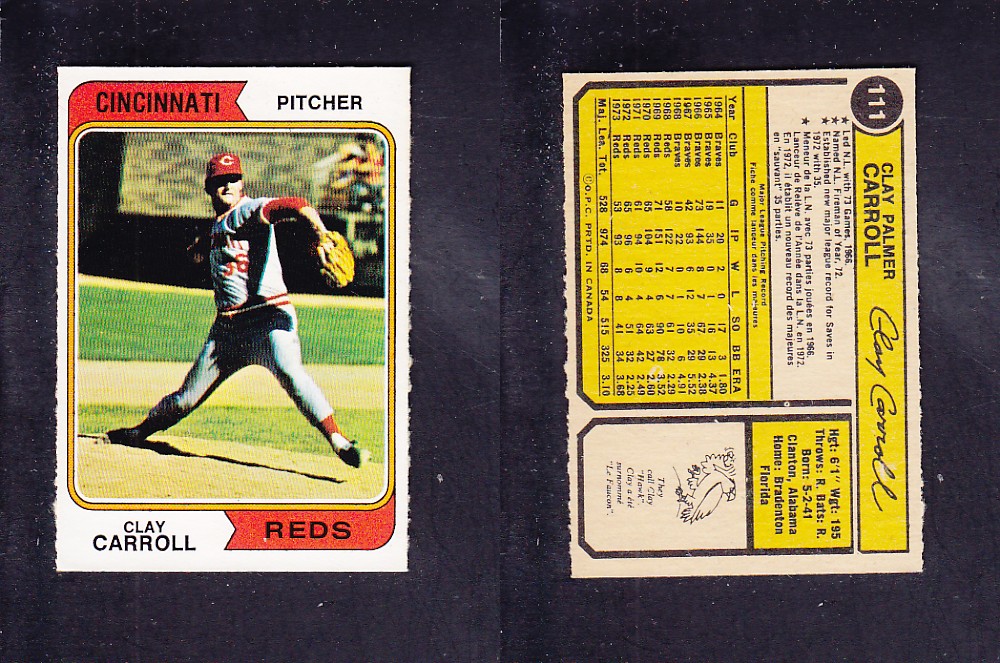 1974 O-PEE-CHEE BASEBALL CARD #111 C. CARROLL photo