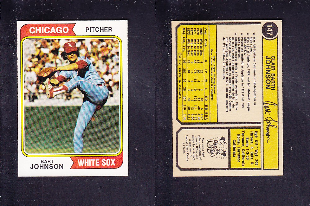 1974 O-PEE-CHEE BASEBALL CARD #147 B. JOHNSON photo