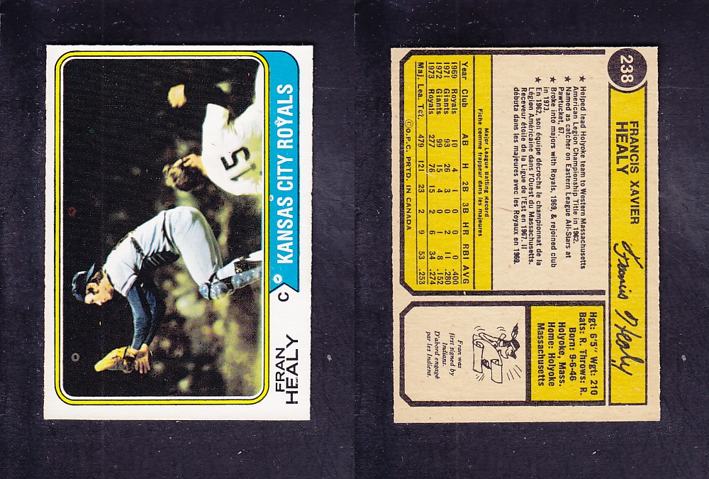 1974 O-PEE-CHEE BASEBALL CARD #238 F. HEALY photo