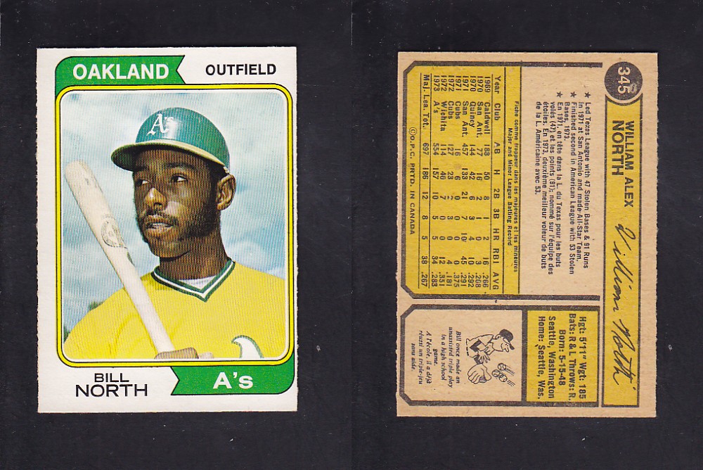 1974 O-PEE-CHEE BASEBALL CARD #345 B. NORTH photo