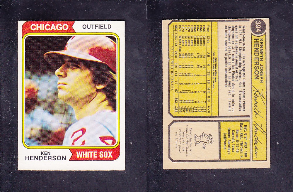1974 O-PEE-CHEE BASEBALL CARD #394 K. HENDERSON photo