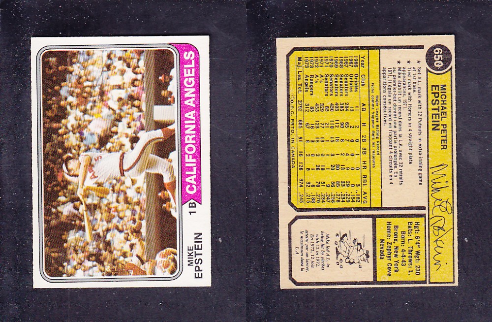 1974 O-PEE-CHEE BASEBALL CARD #650 M. EPSTEIN photo