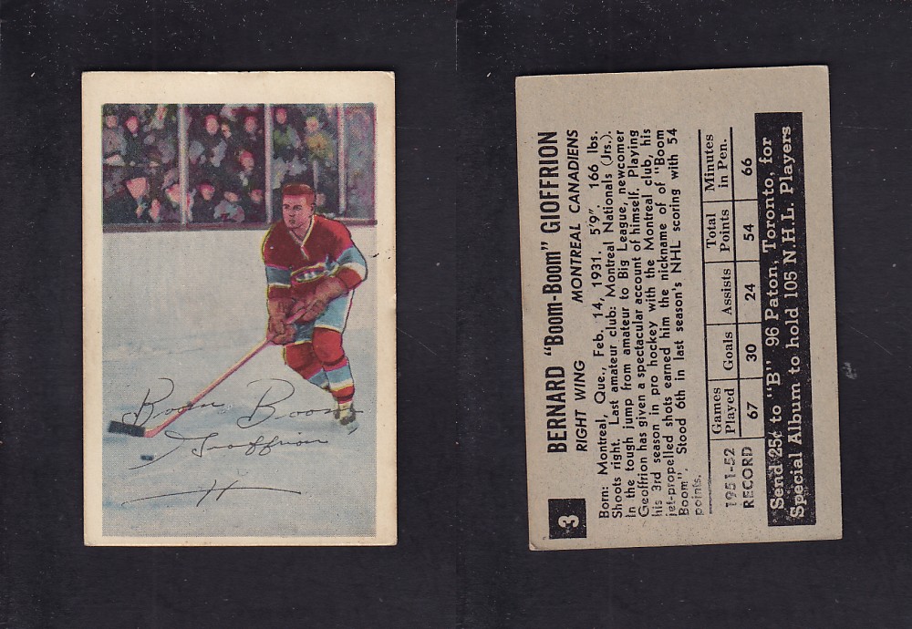 1952-53 PARKHURST HOCKEY CARD #3 B. GEOFFRION photo